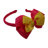School Woven Double Cherish Bow Headband School Uniform Headband Hair Accessories Pinkberry Kisses Shocking Pink Mazie Yellow