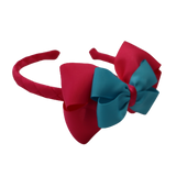 School Woven Double Cherish Bow Headband School Uniform Headband Hair Accessories Pinkberry Kisses Shocking Pink Misty Turquoise