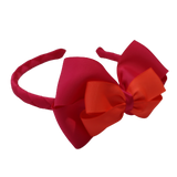 School Woven Double Cherish Bow Headband School Uniform Headband Hair Accessories Pinkberry Kisses Shocking Pink Neon Orange