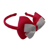 School Woven Double Cherish Bow Headband School Uniform Headband Hair Accessories Pinkberry Kisses Shocking Pink White