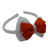 School Woven Double Cherish Bow Headband School Uniform Headband Hair Accessories Pinkberry Kisses White Autumn Orange 