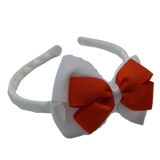 School Woven Double Cherish Bow Headband School Uniform Headband Hair Accessories Pinkberry Kisses White Autumn Orange