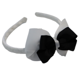 School Woven Double Cherish Bow Headband School Uniform Headband Hair Accessories Pinkberry Kisses White Black