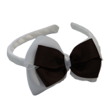 School Woven Double Cherish Bow Headband School Uniform Headband Hair Accessories Pinkberry Kisses White Brown
