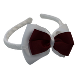 School Woven Double Cherish Bow Headband School Uniform Headband Hair Accessories Pinkberry Kisses White Burgundy
