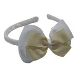 School Woven Double Cherish Bow Headband School Uniform Headband Hair Accessories Pinkberry Kisses White Cream