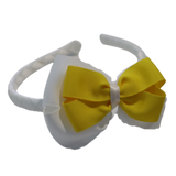 School Woven Double Cherish Bow Headband School Uniform Headband Hair Accessories Pinkberry Kisses White Daffodil Yellow