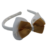 School Woven Double Cherish Bow Headband School Uniform Headband Hair Accessories Pinkberry Kisses White Gold