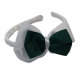 School Woven Double Cherish Bow Headband School Uniform Headband Hair Accessories Pinkberry Kisses White Hunter Green