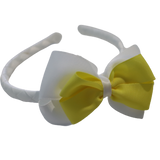 School Woven Double Cherish Bow Headband School Uniform Headband Hair Accessories Pinkberry Kisses White Lemon Yellow