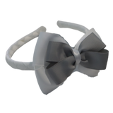 School Woven Double Cherish Bow Headband School Uniform Headband Hair Accessories Pinkberry Kisses White Light Grey