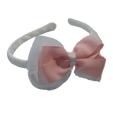 School Woven Double Cherish Bow Headband School Uniform Headband Hair Accessories Pinkberry Kisses White Light Pink