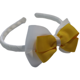 School Woven Double Cherish Bow Headband School Uniform Headband Hair Accessories Pinkberry Kisses White Maize Yellow 