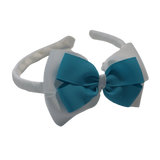 School Woven Double Cherish Bow Headband School Uniform Headband Hair Accessories Pinkberry Kisses White Misty Turquoise