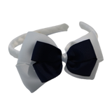 School Woven Double Cherish Bow Headband School Uniform Headband Hair Accessories Pinkberry Kisses White Navy Blue