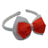 School Woven Double Cherish Bow Headband School Uniform Headband Hair Accessories Pinkberry Kisses White neon Orange