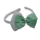 School Woven Double Cherish Bow Headband School Uniform Headband Hair Accessories Pinkberry Kisses White Pastel Green