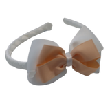 School Woven Double Cherish Bow Headband School Uniform Headband Hair Accessories Pinkberry Kisses White Peach