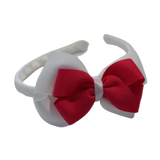 School Woven Double Cherish Bow Headband School Uniform Headband Hair Accessories Pinkberry Kisses White Shocking Pink 