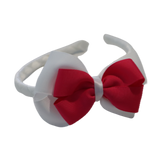 School Woven Double Cherish Bow Headband School Uniform Headband Hair Accessories Pinkberry Kisses White Shocking Pink