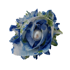 Shabby Chiffon Flower Hair Clip - Blue and White Non Slip Baby and Toddler Hair Clip Pinkberry kisses