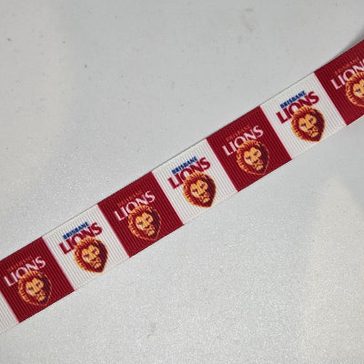 22mm (7/8) AFL Brisbane Lions Printed Grosgrain Ribbon by the meter Pinkberry Kisses Craft 