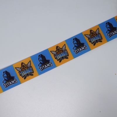 22mm (7/8) NRL Gold Coast Titans Printed Grosgrain Ribbon by the meter Pinkberry Kisses
