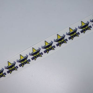 22mm (7/8) NRL North Queensland Cowboys Printed Grosgrain Ribbon by the meter Pinkberry Kisses 