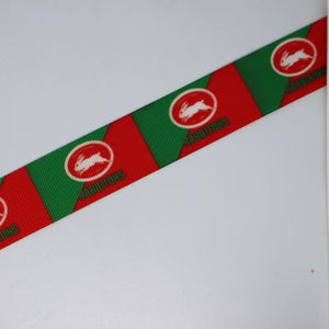 22mm (7/8) NRL South Sydney Rabbitohs Printed Grosgrain Ribbon by the meter Pinkberry Kisses