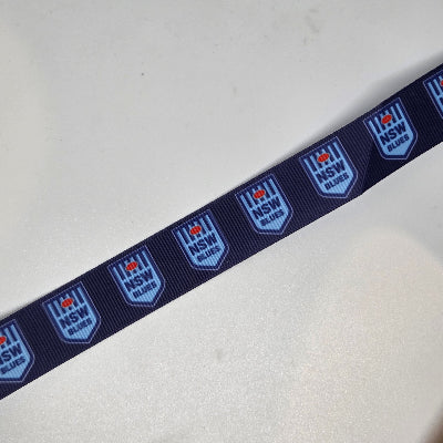 22mm (7/8) State of Origin NSW New South Wales Blues Printed Grosgrain Ribbon by the meter Pinkberry Kisses Craft 