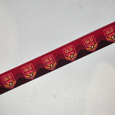 22mm (7/8) State of Origin QLD Queensland Maroons Printed Grosgrain Ribbon by the meter Pinkberry Kisses Craft 