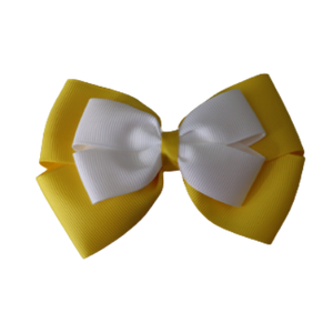 School uniform hair accessories Double Cherish Bow Non Slip Hair Clip Hair Bow Hair Tie - Daffodil Yellow Base & Centre Ribbon 11cm Pinkberry Kisses Daffodil Yellow Grape