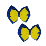 School uniform hair accessories Double Cherish Hair Bow Hair Clip Non Slip Hair Tie 9cm - Royal Blue Base & Centre Ribbon pair Daffodil Yellow - Pinkberry Kisses