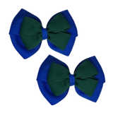 School uniform hair accessories Double Cherish Hair Bow Hair Clip Non Slip Hair Tie 9cm - Royal Blue Base & Centre Ribbon pair Hunter Green - Pinkberry Kisses
