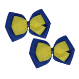 School uniform hair accessories Double Cherish Hair Bow Hair Clip Non Slip Hair Tie 9cm - Royal Blue Base & Centre Ribbon Pair Lemon Yellow  - Pinkberry Kisses