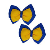 School uniform hair accessories Double Cherish Hair Bow Hair Clip Non Slip Hair Tie 9cm - Royal Blue Base & Centre Ribbon pair Mazie - Pinkberry Kisses