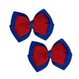 School uniform hair accessories Double Cherish Hair Bow Hair Clip Non Slip Hair Tie 9cm - Royal Blue Base & Centre Ribbon pair Red - Pinkberry Kisses
