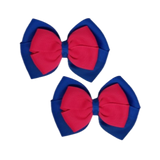 School uniform hair accessories Double Cherish Hair Bow Hair Clip Non Slip Hair Tie 9cm - Royal Blue Base & Centre Ribbon pair Shocking Pink - Pinkberry Kisses