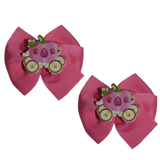 Bella Hair Bow - Pink Hair Bow with Princess Carriage Girls Hair Accessories - non slip hair clips Pinkberry Kisses Pair