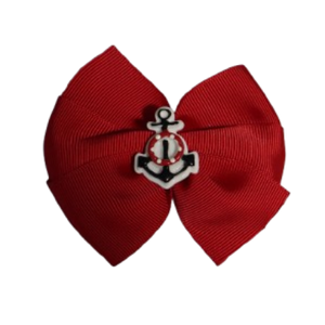 Bella Hair Bow - Red Hair Bow with Boat Anchor Badge- 9cm Girls Hair Accessories - non slip hair clips Pinkberry Kisses