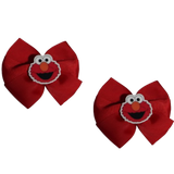 Bella Hair Bow - Red Hair Bow with Elmo Sesame Street Badge- 9cm Girls Hair Accessories - non slip hair clips Pinkberry Kisses Pair