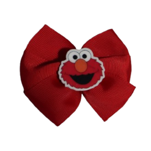 Bella Hair Bow - Red Hair Bow with Elmo Sesame Street Badge- 9cm Girls Hair Accessories - non slip hair clips Pinkberry Kisses