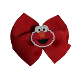 Bella Hair Bow - Red Hair Bow with Elmo Sesame Street Badge- 9cm Girls Hair Accessories - non slip hair clips Pinkberry Kisses