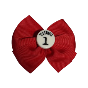 Bella Hair Bow - Red with Thing 1 Badge- 9cm Girls Pinkberry Kisses Hair Tie