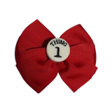 Bella Hair Bow - Red with Thing 1 Badge- 9cm Girls Pinkberry Kisses Hair Tie