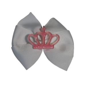 Bella Hair Bow - White Hair Bow with Crown Embellishment Badge - 9cm Girls Toddler  hair accessories hair tie non slip hair clip pinkberry kisses