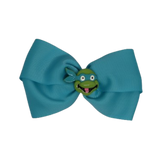 Cherish Hair Bow - Blue Hair Bow with Ninja Turtle Leonardo Badge - 9cm Girls Hair Accessories - non slip hair clips hair bow Pinkberry Kisses