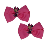 Cherish Hair Bow - Pink Hair Bow with a Minnie Mouse Badge - 9cm Girls Hair Accessories - non slip hair clips hair bow Pinkberry Kisses pair 