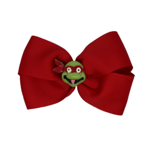 Cherish Hair Bow - Red Hair Bow with Ninja Turtle Raphael Badge - 9cm Girls Hair Accessories - non slip hair clips hair bow Pinkberry Kisses