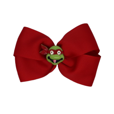 Cherish Hair Bow - Red Hair Bow with Ninja Turtle Raphael Badge - 9cm Girls Hair Accessories - non slip hair clips hair bow Pinkberry Kisses